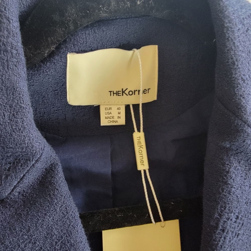 The Korner womens Navy Blue Blazer Suit Jacket Size Medium 100% Cotton - Picture 9 of 15